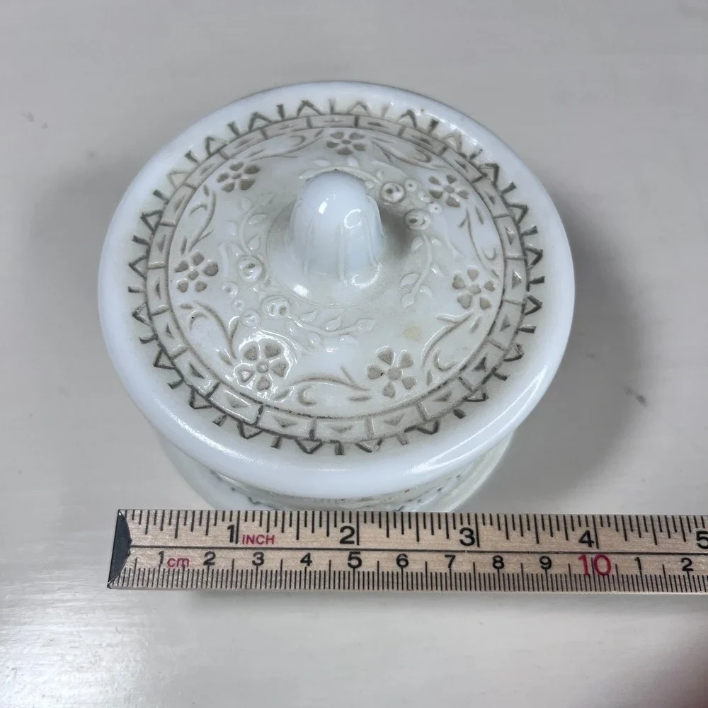 Vintage Milk Glass Vanity Jar w Lid Trinket Powder Dish